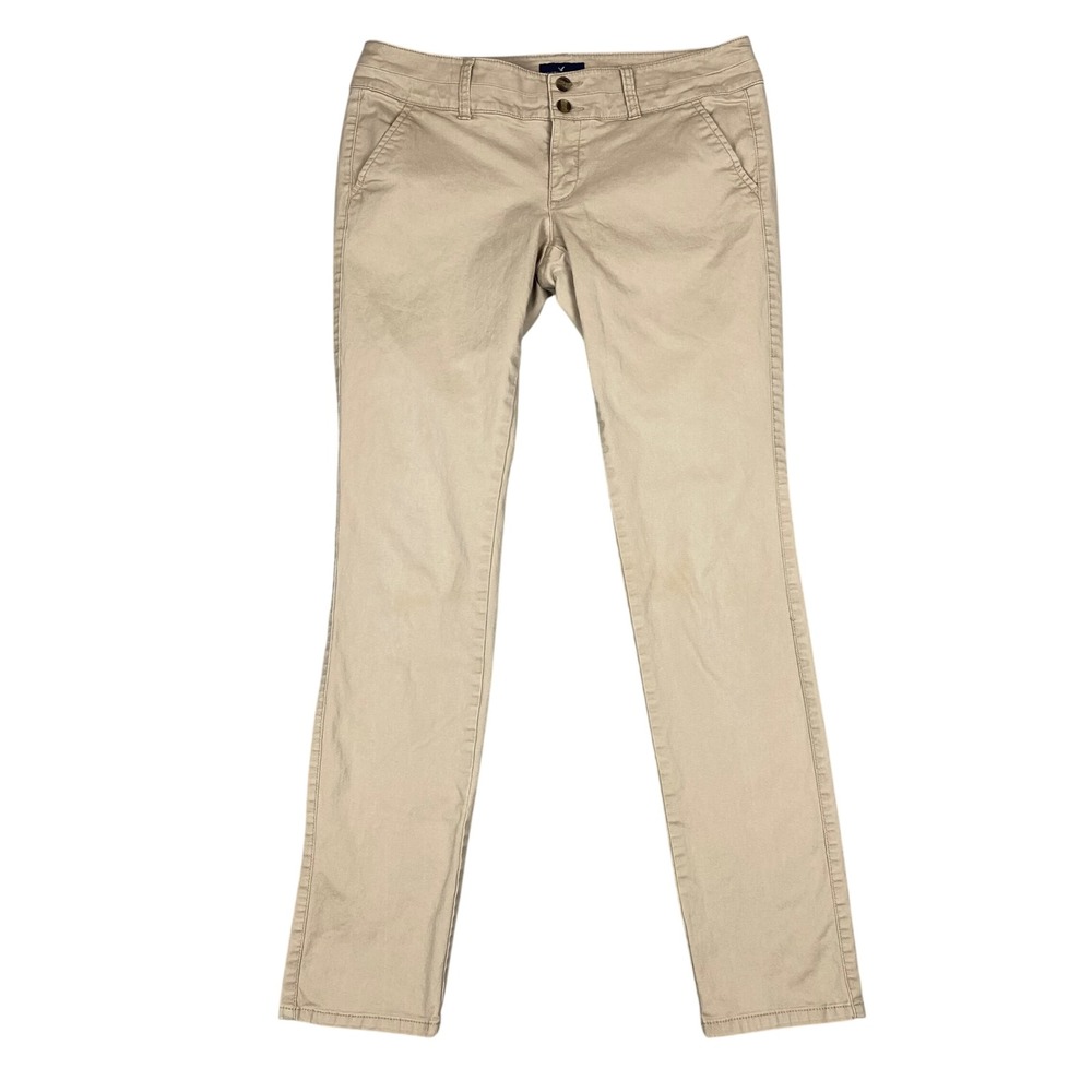 American Eagle Skinny Low Rise Stretch Chino Khaki Pants Womens 8 Long Tall